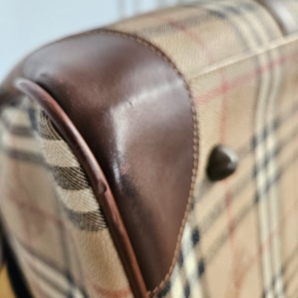 Burberrys Vintage Haystack Boston Brown PVC Travel Bag - EUC - Picture 12 of 16